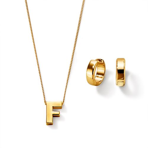 Estuche Collar + Aretes Gold Letter  F