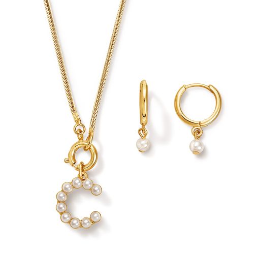 Set Collar + Aretes Pearls Letter C